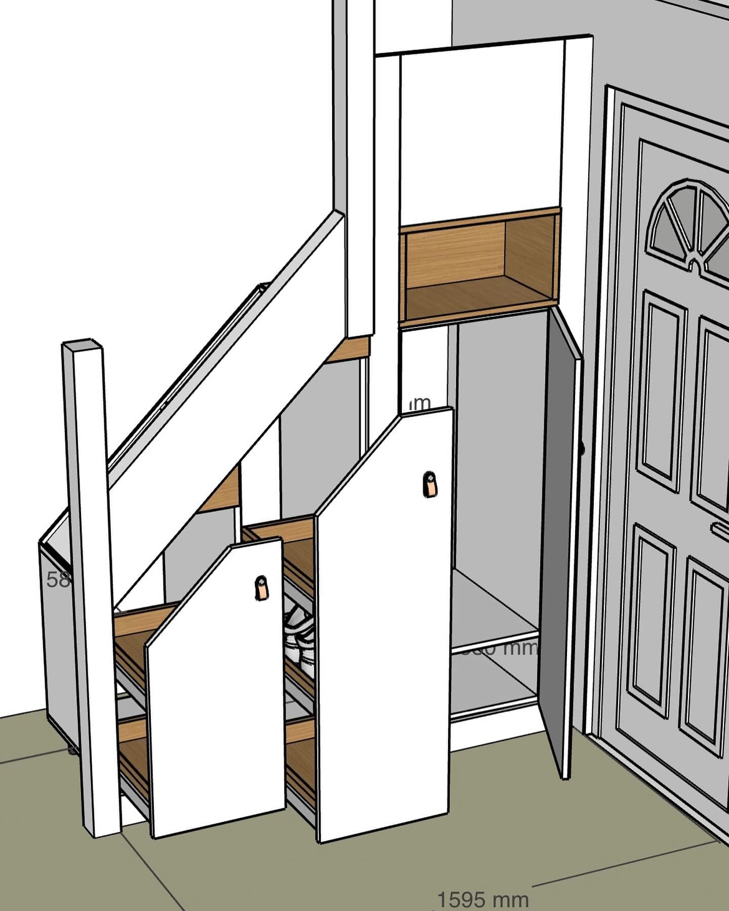 Visualisation 3D — tiroirs sous escalier