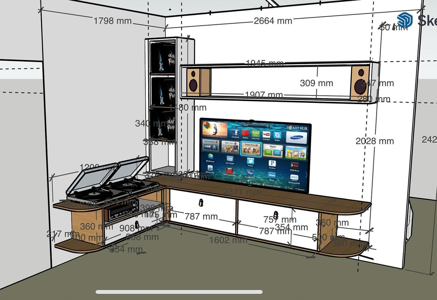 Visualisation 3D — meuble TV sur mesure